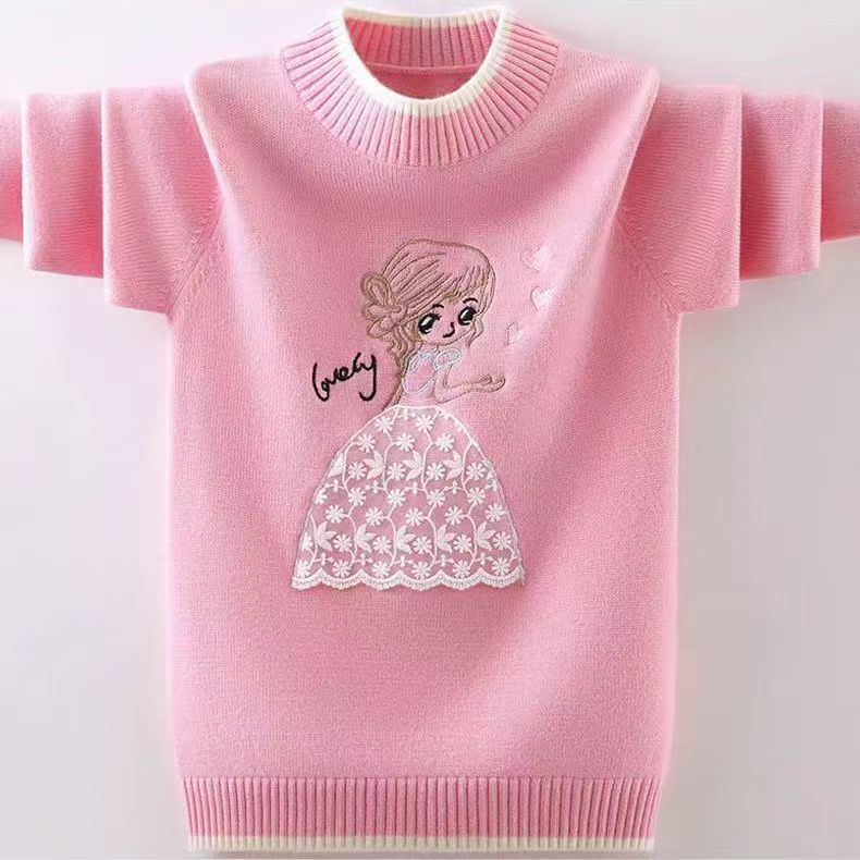 100%女童羊毛衫秋冬款洋气学生中大童打底衫卡通儿童加厚羊毛衫