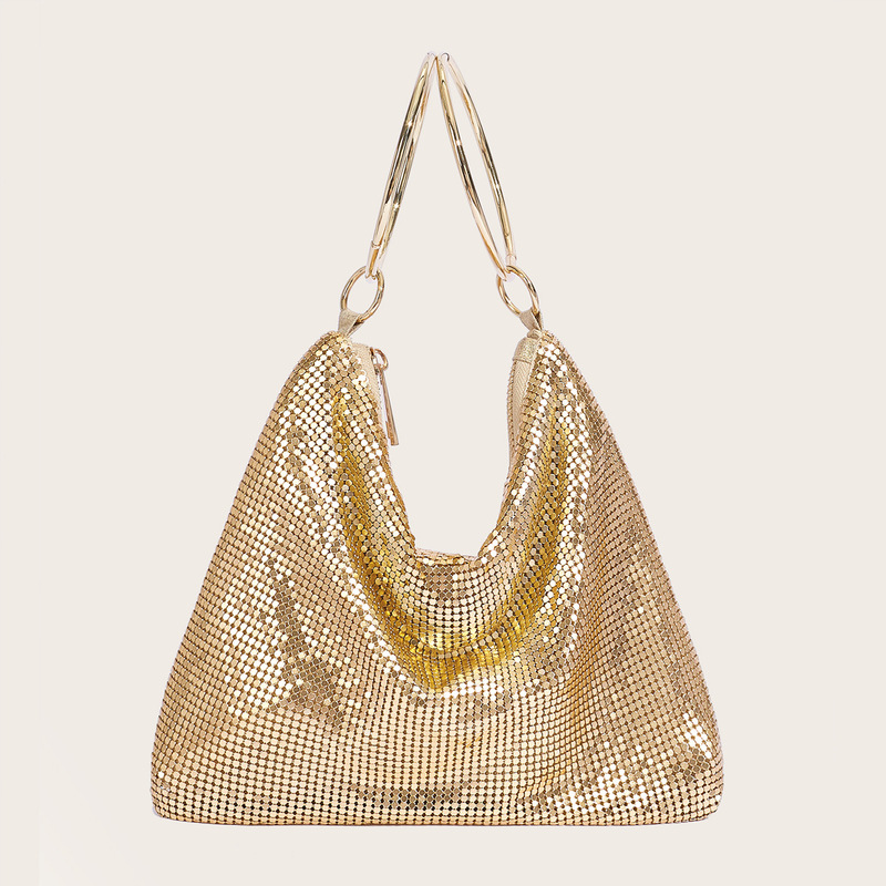 New Cross-Border Dinner Bag Party Ladies Dinner Bag Gold Large Capacity Shopping Bag with Zipper Fashion Handbag New Cross-Border Dinner Bag Party Ladies Dinner Bag Gold Large Capacity Shopping Bag with Zipper Fashion Handbag