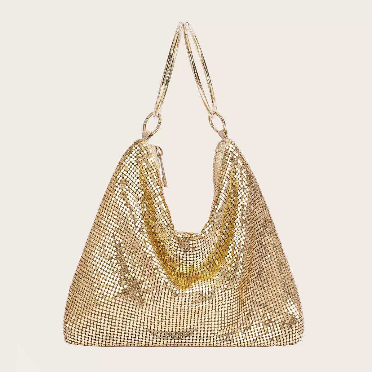 新款跨境晚宴包派对女士晚宴包金色大容量购物包带拉链时尚手提包