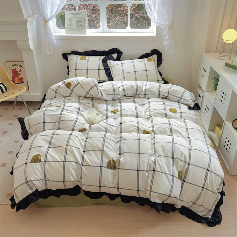 Nuevo estilo francés suave in encaje flor de algodón lavado con agua cama de cuatro piezas sábanas de cama