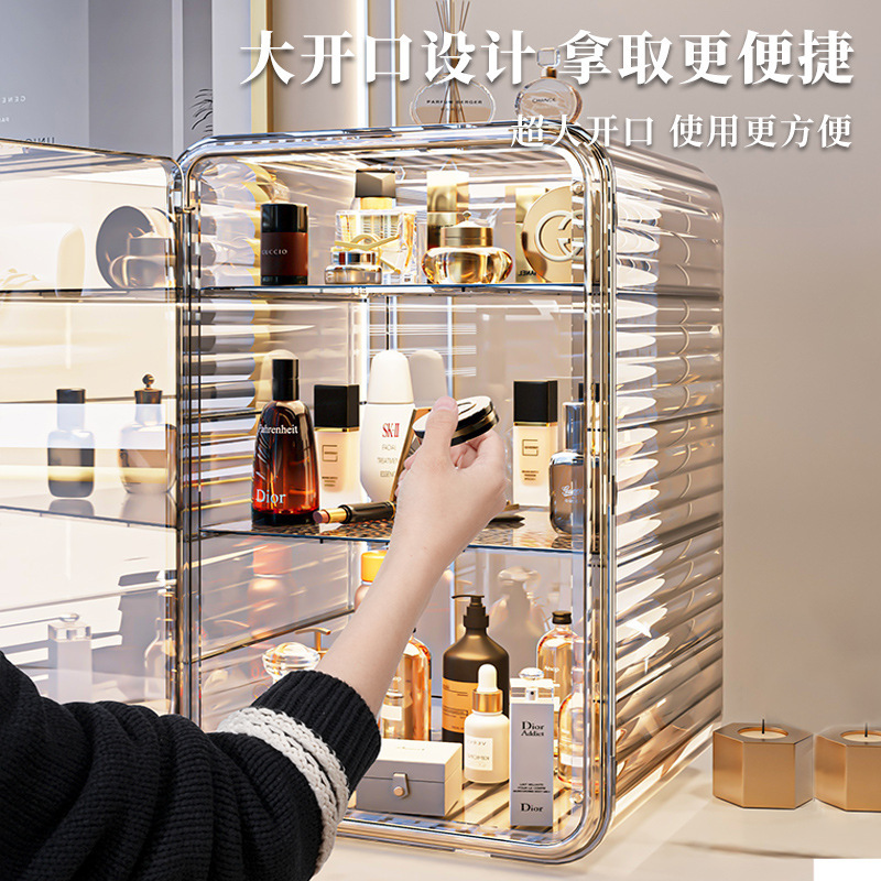 化妆品收纳盒梳妆台香水护肤品桌面高瓶置物架口红防尘透明整理架|undefined