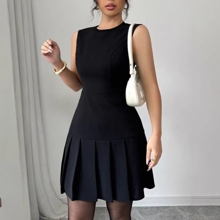 Women's Casual Sleeveless Solid Color Ruffle Hem Slim Fit Mini Dress Women's Casual Sleeveless Solid Color Ruffle Hem Slim Fit Mini Dress