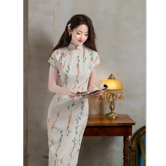 Fashion improved new Chinese imitation linen double-layer with sleeves cheongsam 2025 summer new young girl literary style cheongsam