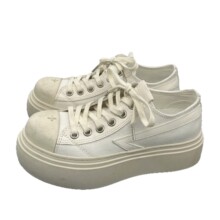 SMFK做旧复古厚底脏脏帆布鞋2025年新款十字花流星球增高小白鞋女