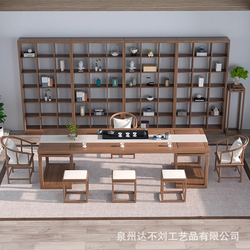 [추천] 2.4 m 티 테이블 + 둥근 의자 * 3 + 사각형 의자 * 3 + 차 캐비닛 무료