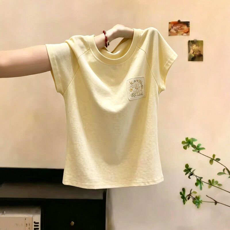 Amazon Cross-Border Round Neck Short-Sleeve T-Shirt 2026 Summer New Fashion Stylish Slim-Fit Base Shirt Yellow Top Trendy Amazon Cross-Border Round Neck Short-Sleeve T-Shirt 2026 Summer New Fashion Stylish Slim-Fit Base Shirt Yellow Top Trendy