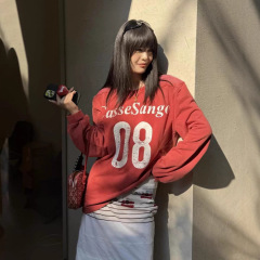2025秋冬新款复古水洗做旧橄榄球服运动宽肩卫衣