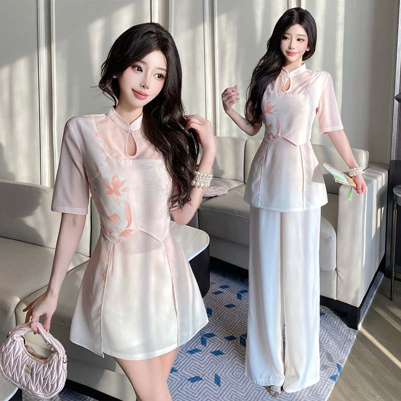 中式旗袍小个子古典足浴技师师柔试工作服女性感足疗采耳套装