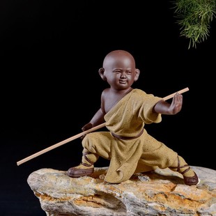 Large Purple Clay Tea Pet Figurine, Kung Fu Monk Ceramic Character, Tea Tray Home Decoration Craft, Tea Table Accessory