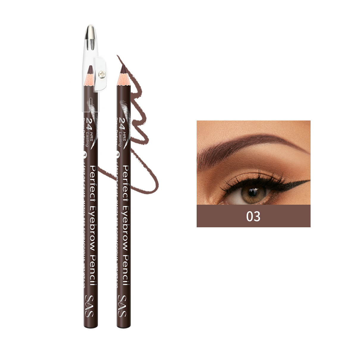 El lápiz de cejas de punto transfronterizo europeo y americano SAS es resistente al agua y no es fácil de desvanecer. Las cejas se tiñen de forma natural y duradera SAP007