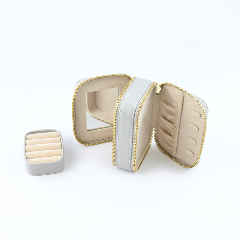 多层大容量戒指耳钉饰品收纳盒 双拉链便携首饰盒 小巧珠宝盒