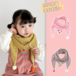 Korean Style Autumn and Winter Children's Houndstooth Triangle Cotton Baby Scarf Warm Boys' and Girls' Baby Scarf Slippery