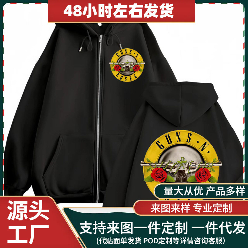 Cross-Border European Size Zip-Up Sweatshirt with Guns N' Roses Band Logo Graphic, Zip-Up Hoodie, Album Merchandise Cross-Border European Size Zip-Up Sweatshirt with Guns N' Roses Band Logo Graphic, Zip-Up Hoodie, Album Merchandise