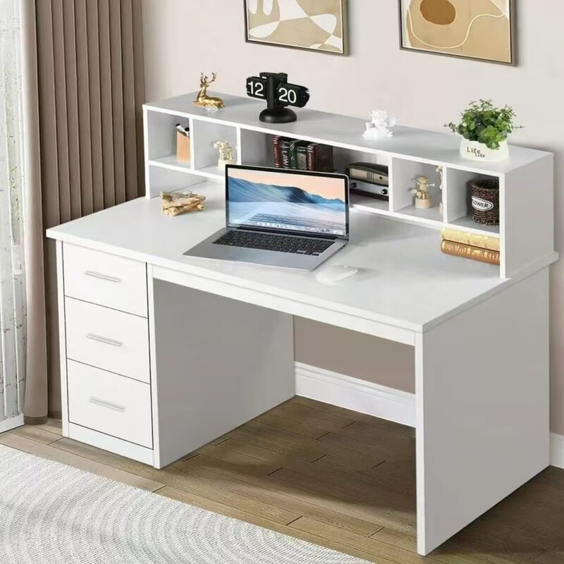 Cross-Border E-Commerce Foreign Trade Computer Desk with Drawers, White Desk with Storage Shelves, Home Office
