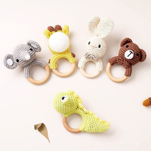 New Cuddle Dragon Baby Crochet Animal Rattles Knitted Cartoon Plush Toy Baby Soothing Chewable Soothing Toy