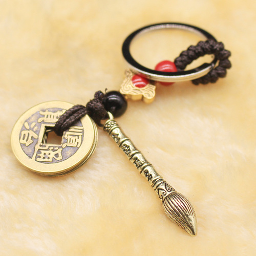 Keychain Real Copper Five Emperors Money Pagoda Gold List Nomination Pen Car Key Pendant Supplies Decoration Men's Street Stall