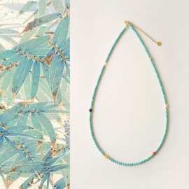 原创新中式天然蓝绿松石南红多宝项链锁骨链送闺蜜朋友礼物