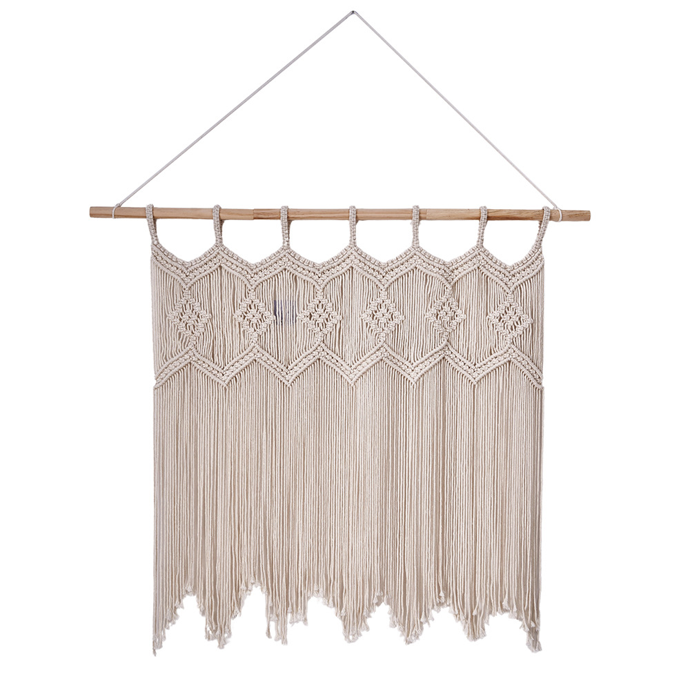 ins Handgewebter Wandteppich aus Baumwollseil, sechseckige Quaste, hängender Schlafzimmer-Wanddekorations-Türvorhang_voghion.com