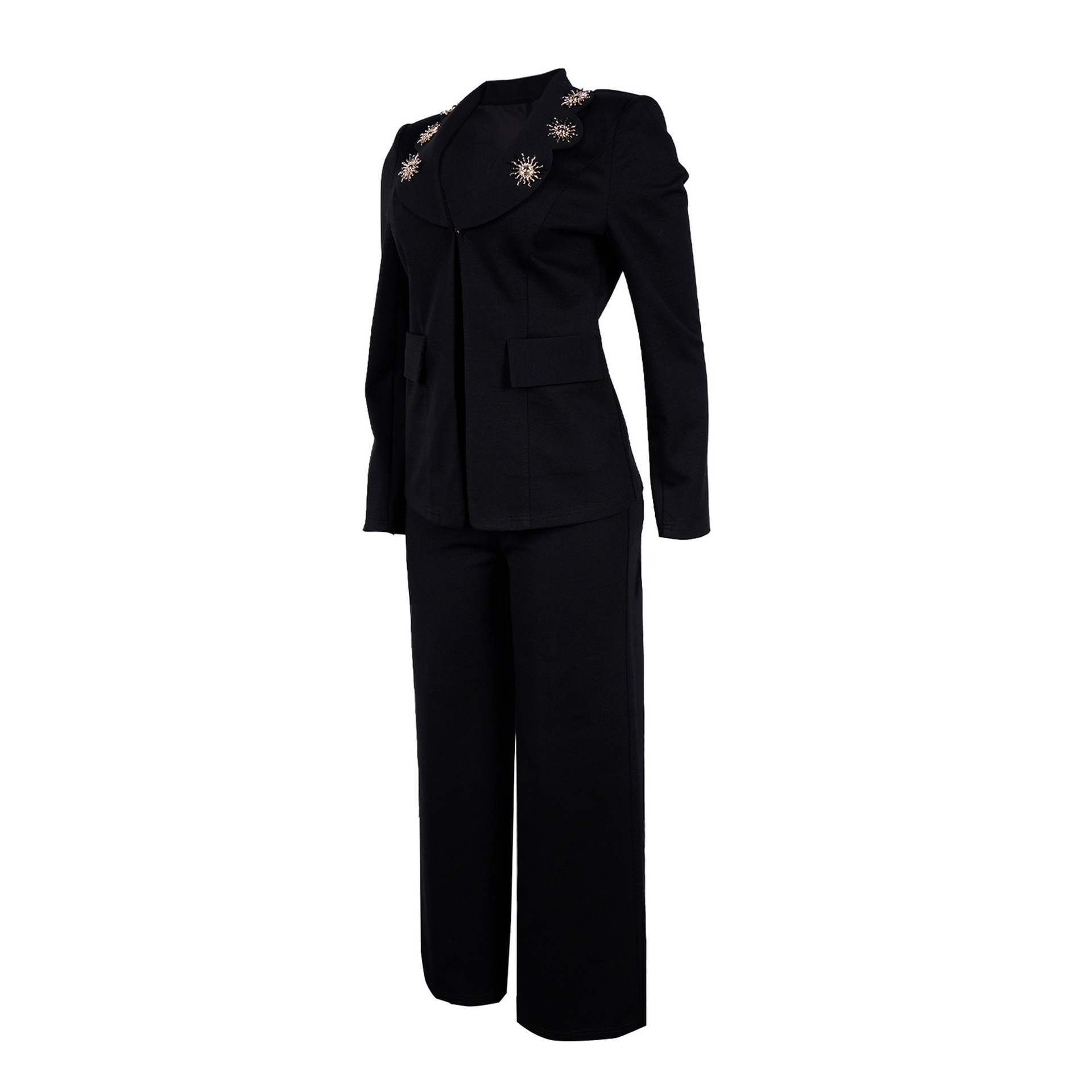 Completo elegante donna con blazer a revers a contrasto e pantaloni_voghion.com