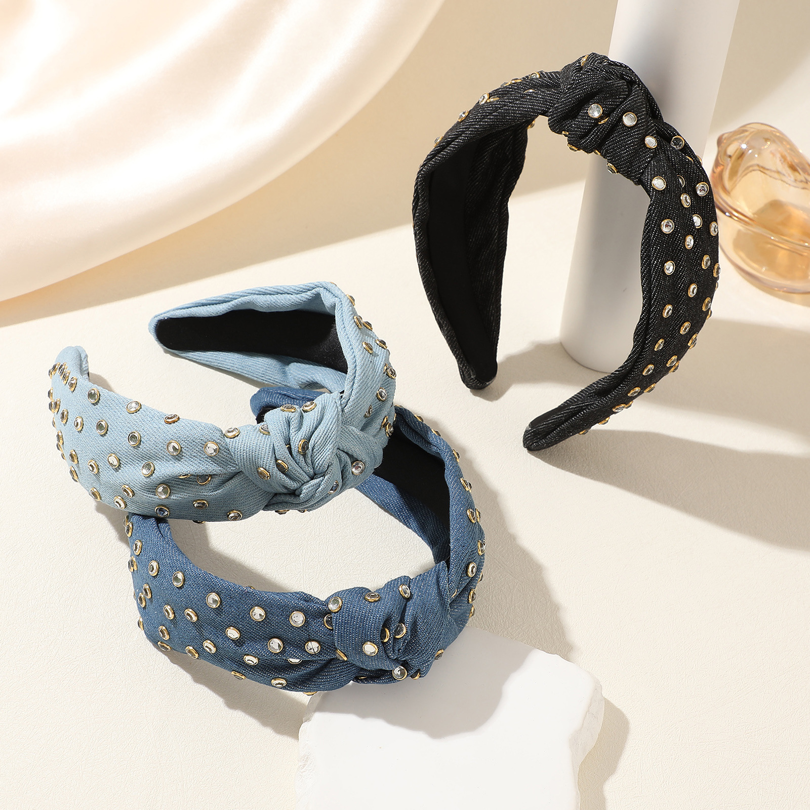 Fashion Vintage Women Full Diamond Headband Knotted Headband Shiny Hairband Hair Accessories for Women