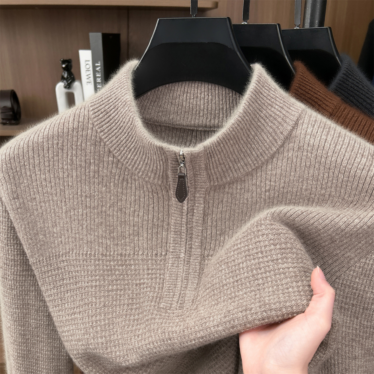 Men's wool sweater, autumn and winter round neck new jacquard thickened warm knit top, base layer autumn and winter men's top
