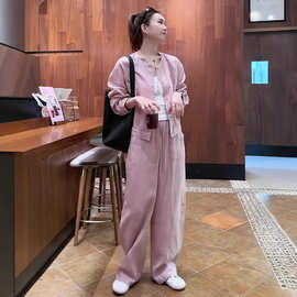 名媛休闲简约套装2025今年夏季爆款减龄粉色开衫卫衣两件套女装