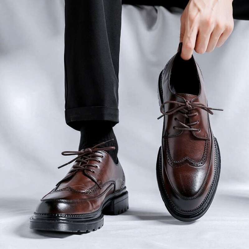 Brogue Leather Shoes Men's Autumn and Winter New Business Formal Wear British Style Derby Shoes Suit Wedding Groom's Shoes