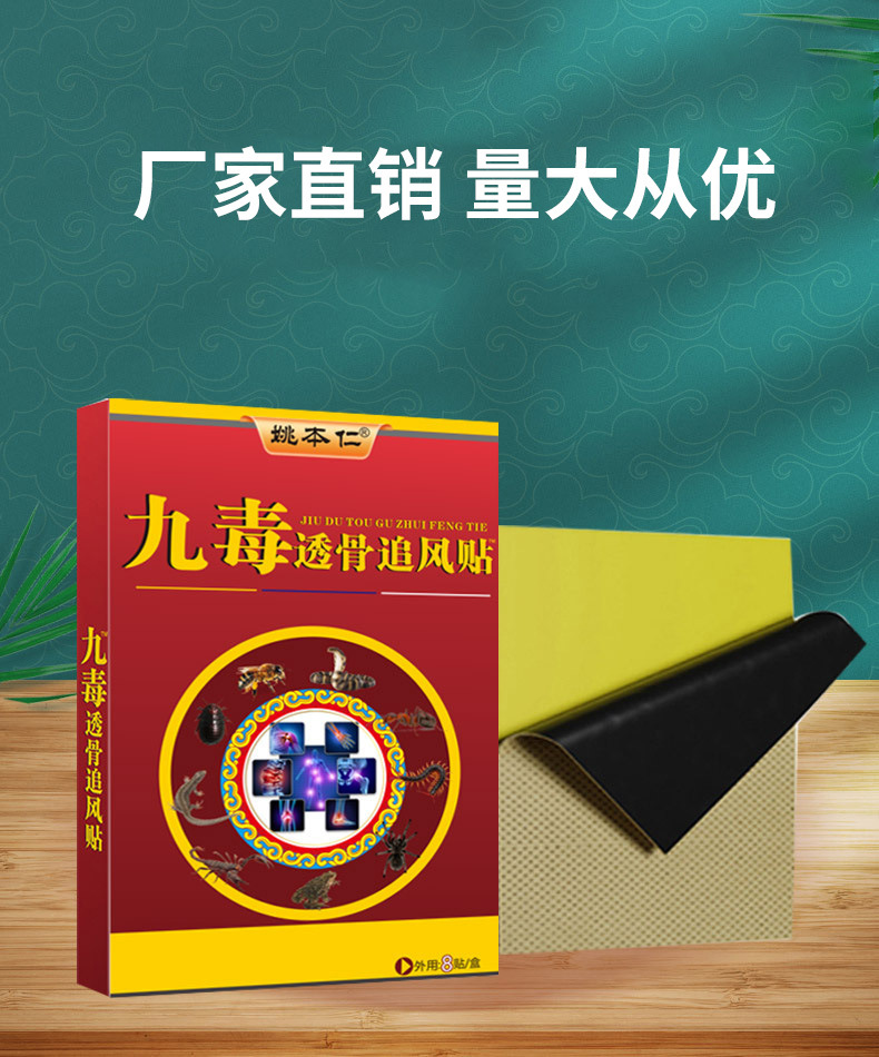 Jiu Du Zhui Feng Herbal Patch for Neck Shoulder Waist Leg Joint Support 8 Patches per Box specifications