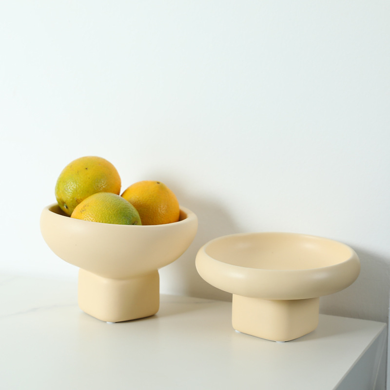 Creativo viento de crema de pie alto bandeja de frutas de cerámica moderna sala de estar decoración suave joyas bandeja de almacenamiento decoración