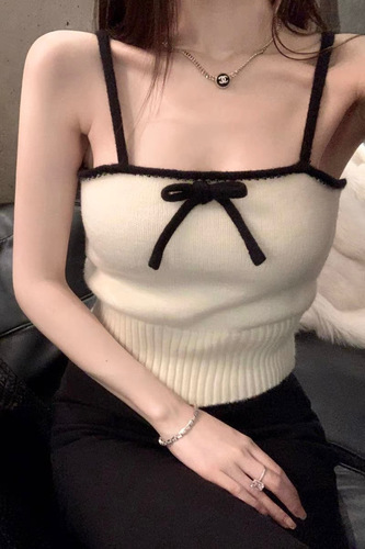  New Knitted Camisole Women's Sweet Hot Girl Slim-fitting Spring and Summer Outerwear and Inner Bottoming Shirts Slim-fitting Trendy Tops