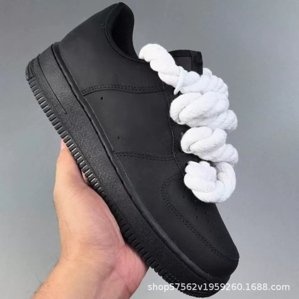 AF1 Air Force One Black Warrior Thick Rope Low-top High-Value Couple Модные мужские повседневные универсальные пары 315122.