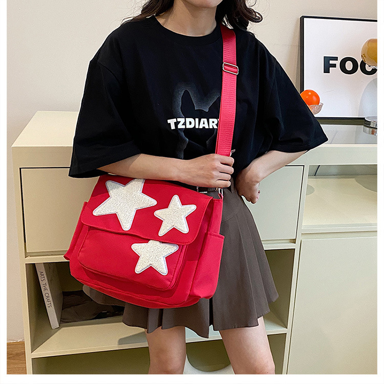 Cross-border wholesale large-capacity five-pointed star canvas single-shoulder bag, cute school style crossbody bag, student commuting bag for classes undefined