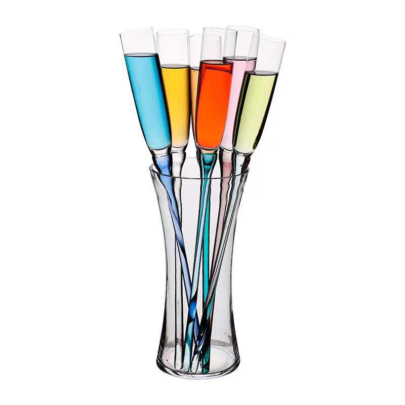 Taza de playa de alta calidad taza de cóctel taza de vidrio de color taza de champán de forma especial taza de pie alto KTV bar conjunto de playa