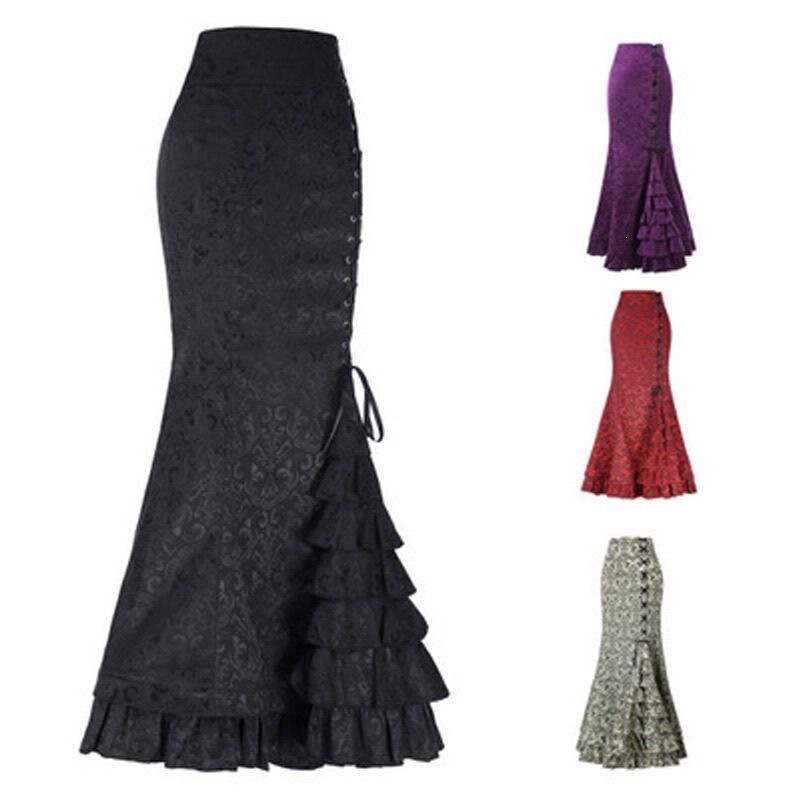 W558Sk European and American Cross-Border Gothic Style Black Skirt, Dark Style Long Skirt, Subculture Hip-Hugging Fishtail Skirt for Women