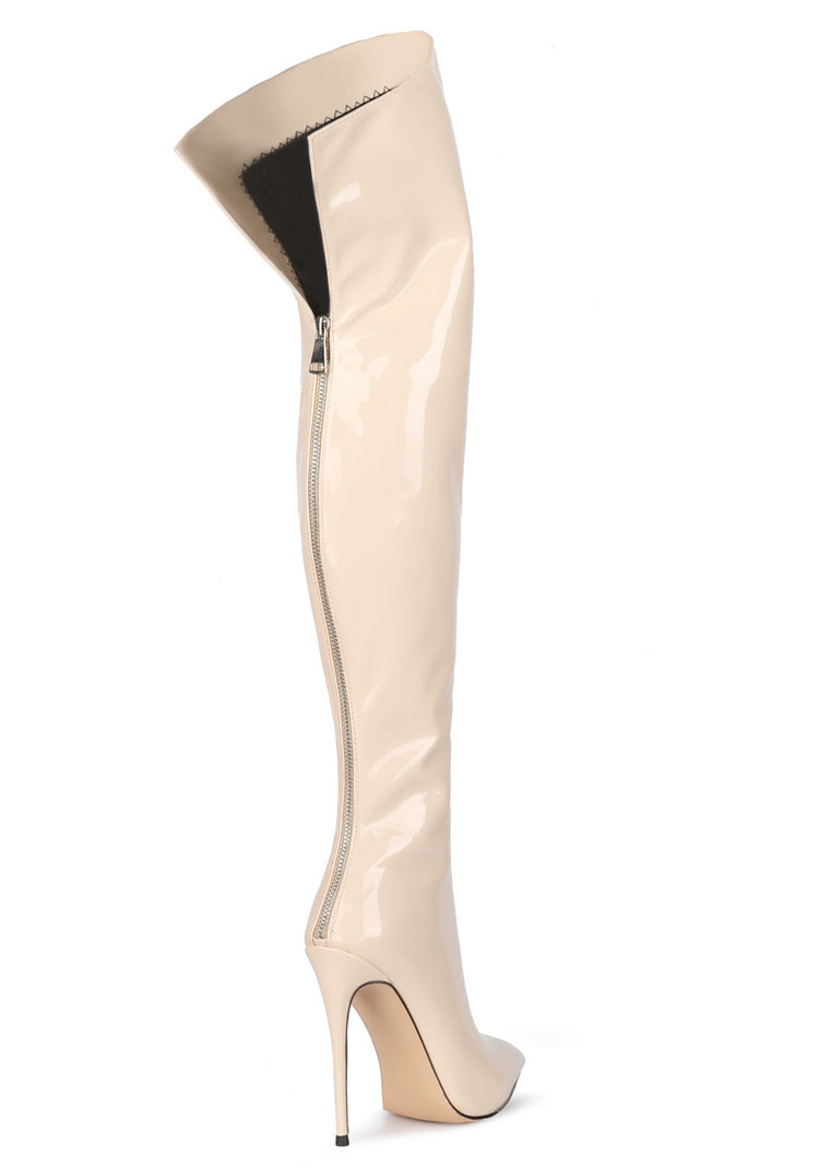 ShoeGlobe Cross-Border Fashion Pointed Toe Back Zipper Stiletto Slim Leg Export Women's European And American Over-the-Knee Shiny_voghion.com