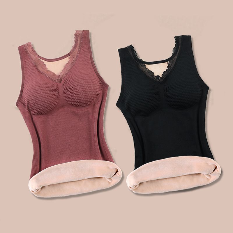 新款保暖背心女内衣加绒加厚双层打底衫免穿文胸修身发热保暖衣