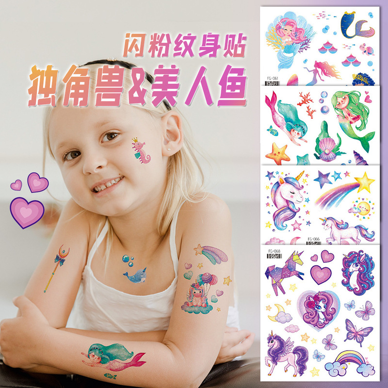 Children's Waterproof Fresh Glitter Mermaid Temporary Tattoo Stickers Unicorn Temporary Tattoo Painting
