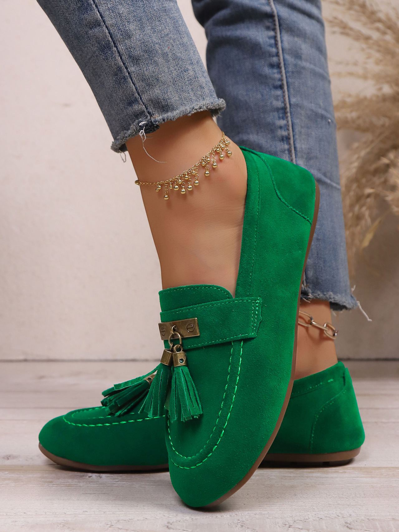 Bequeme Damen Wildleder Slipper Freizeitschuhe Mit Quasten Dekor_voghion.com