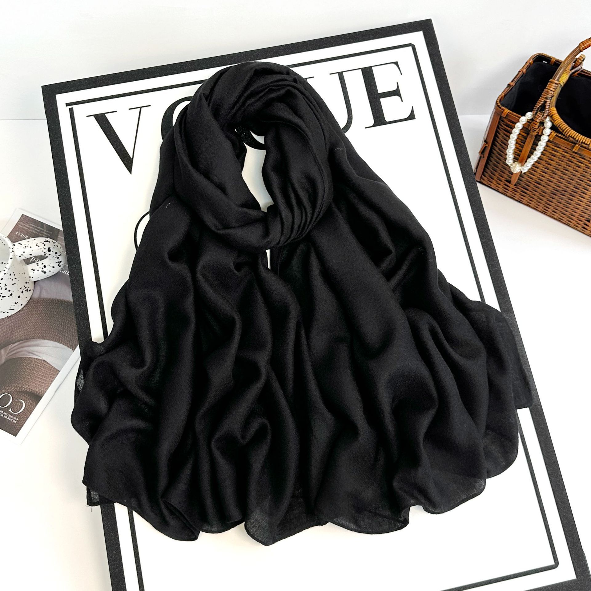 Sciarpa lunga da donna in cotone e canapa 2023 autunno/inverno tinta unita monocromatica multicolore_voghion.com