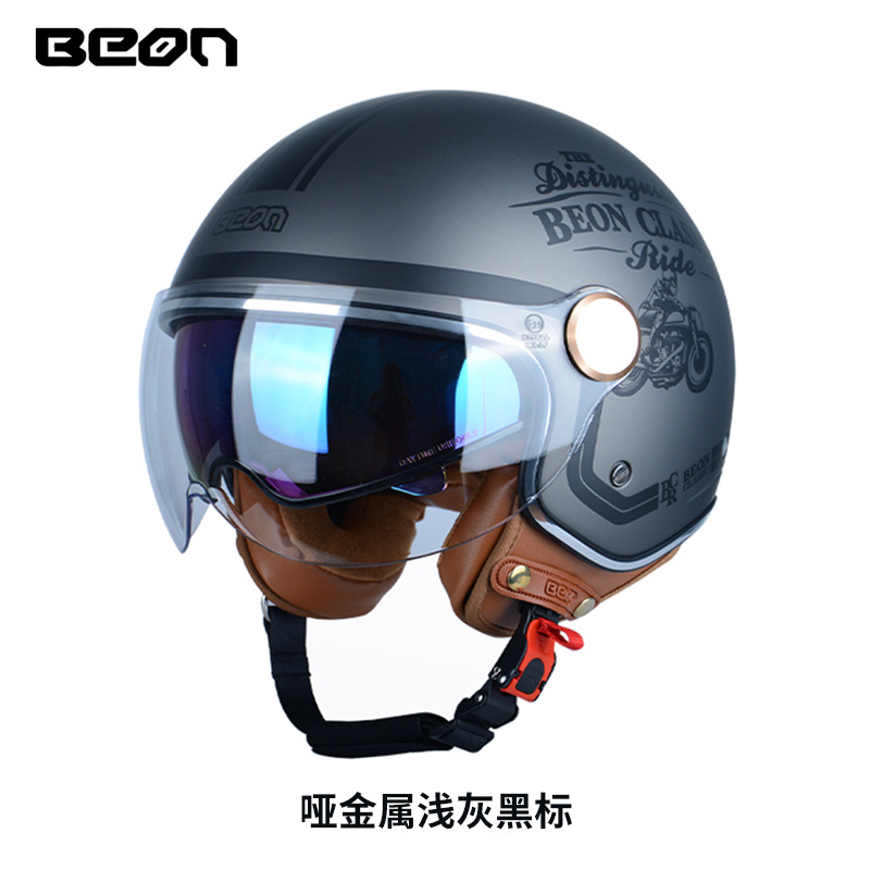 BEON casco de la motocicleta retro medio casco cuatro estaciones universal de los hombres y las mujeres del coche eléctrico de la motocicleta casco de doble lente