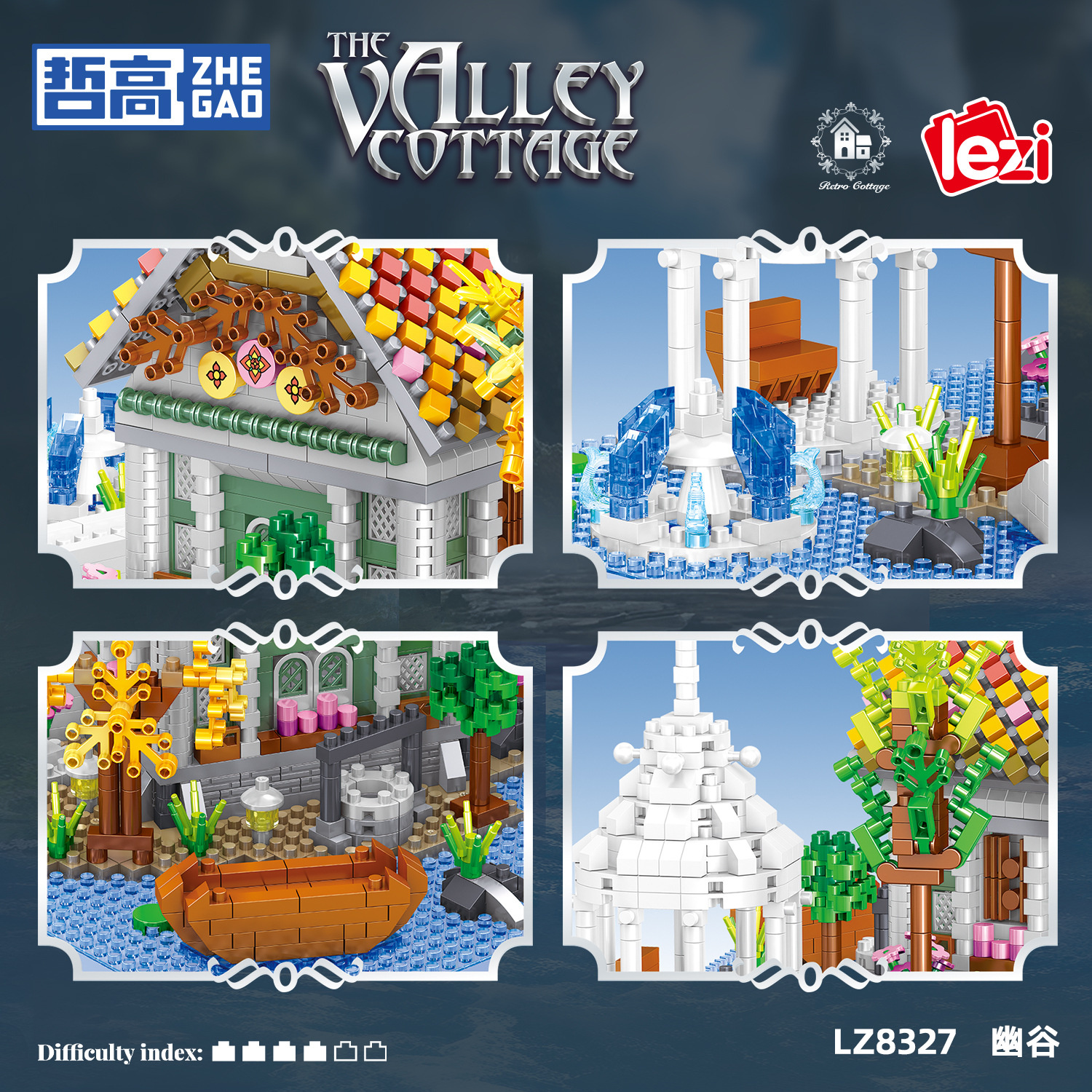 Zhegao Lezi granulares de microdiamantes 8327 creativos de la cabaña de la calle de bloques de construcción para niños modelo de ensamblaje juguetes