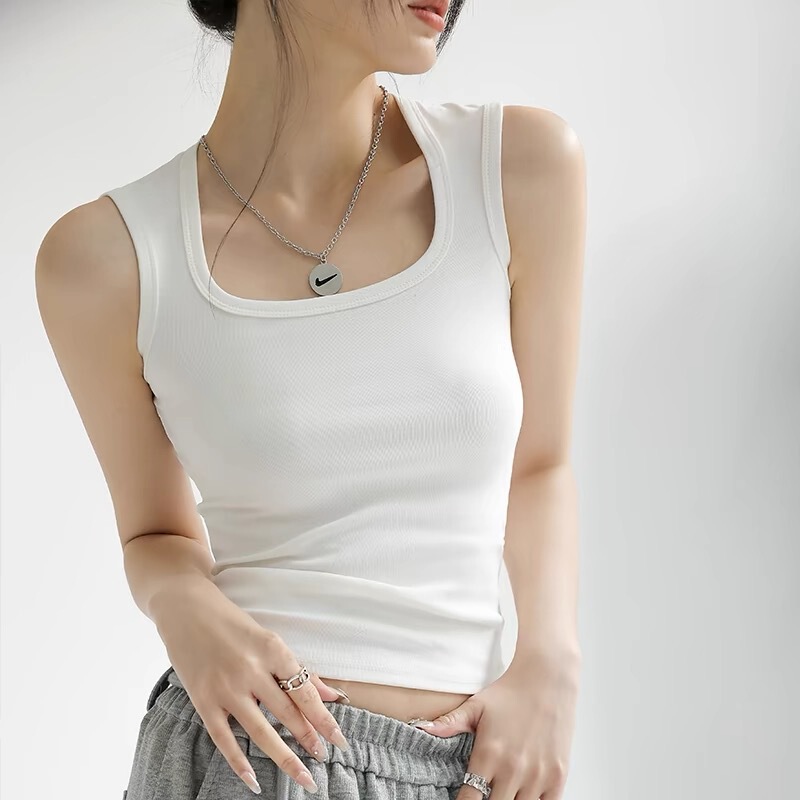 Autumn and Winter Cotton Brushed Square Collar Thermal Vest with Fixed Integrated Latex Coaster, Versatile Top That Can Be Worn Inside or Outside