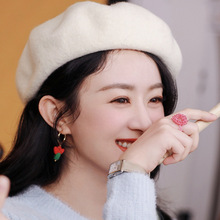 赵丽颖白鹿同款米白大贝雷帽风吹半夏秋冬杏色羊毛画家帽冬季女式