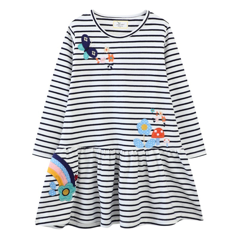 Vestido de Niña de Manga Larga, Estilo Europeo y Americano, Primavera-Otoño 2025, Vestido Infantil de Algodón Puro para el Hogar, Vestido de Princesa