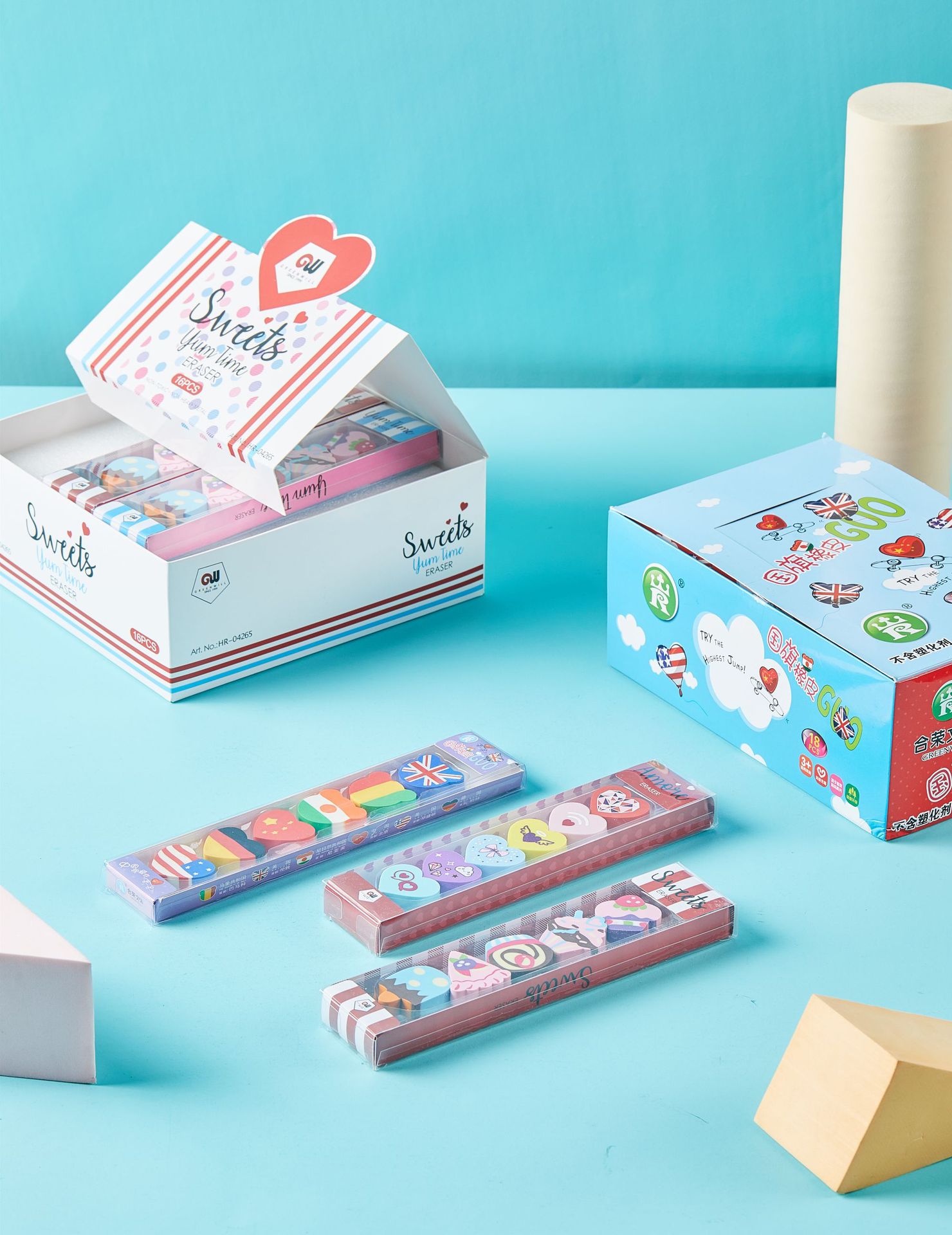 Banderas de dibujos animados pastel de dibujos animados borracha borracha estudiantes borracha material de estudio al por mayor