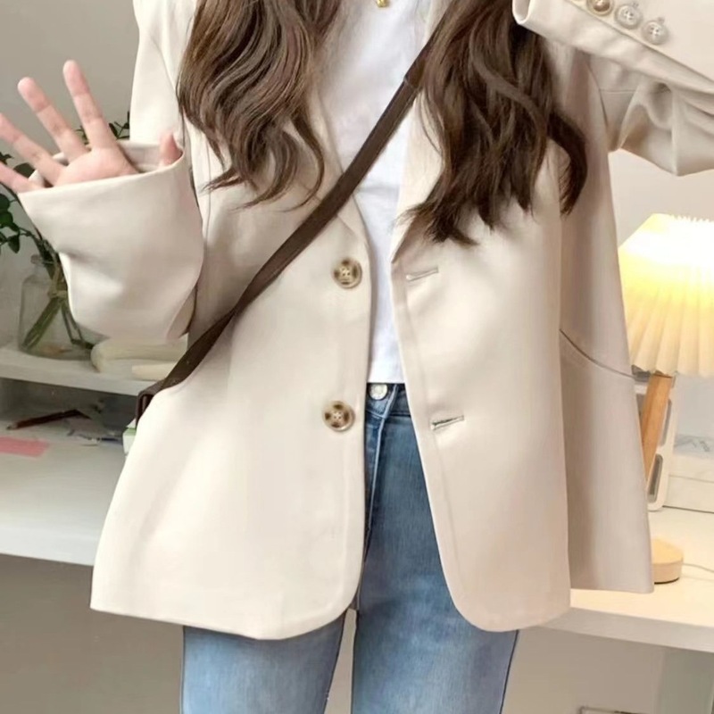 145小个子西装外套女150cm矮个子棕色气质宽松短款小西服xxs码秋|undefined