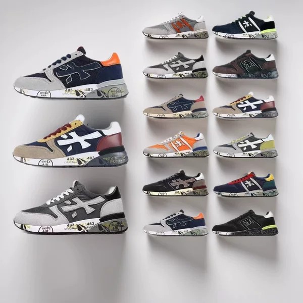 Premiata Italian Wood-Patterned Thick-Soled Breathable Suede Casual Sports Shoes for Men and Women