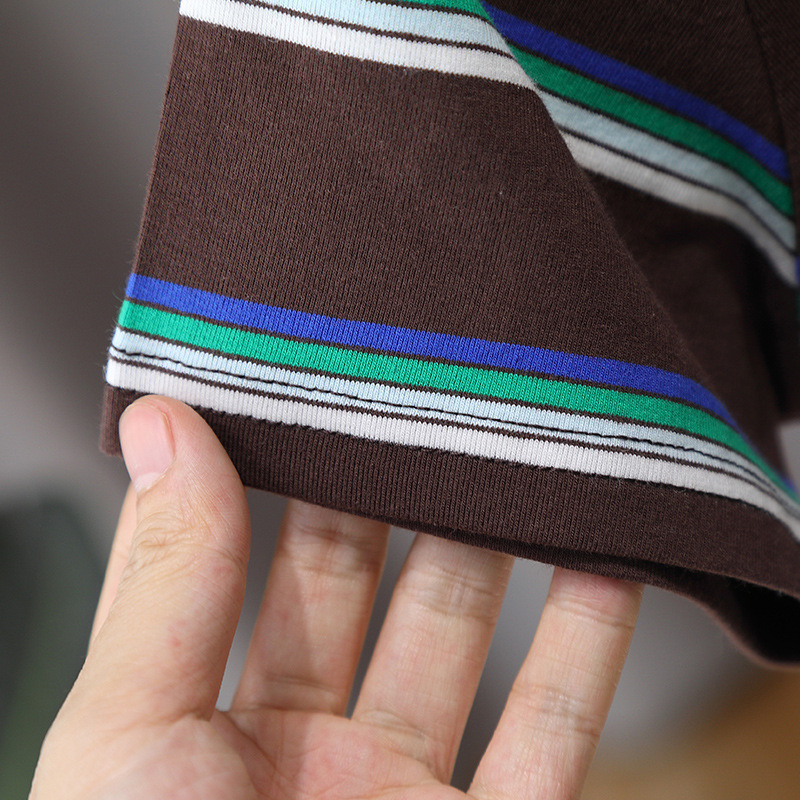 7317 Traje de manga corta para niños Verano 2025 Nuevo verano coreano Camiseta a rayas para niños Pantalones cortos Traje de dos piezas 5