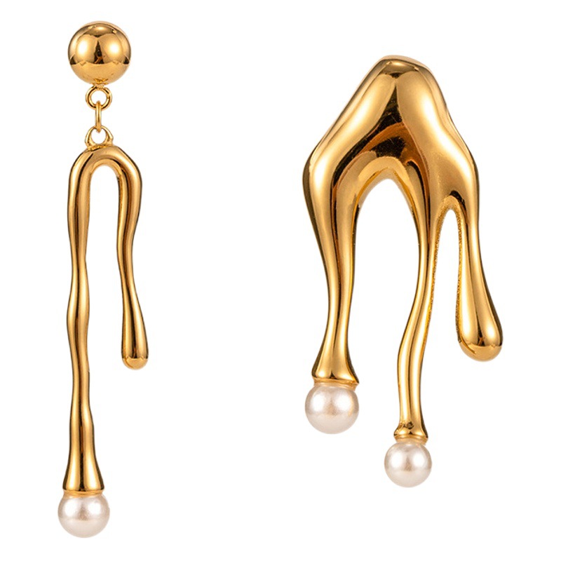 Pendientes populares europeos y americanos 18K de oro de acero inoxidable de perlas de titanio líquido pendientes de acero no se desvanece pendientes al por mayor