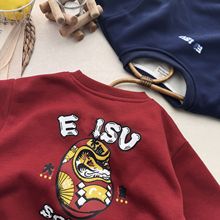 儿童卫衣ins日系新款气质慵懒男童加绒亲子新年红色上衣潮现货